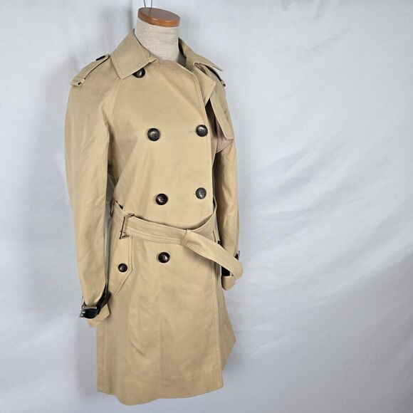 Topshop Trench Coat Women's 4 Beige Tan Button Closure Belted Cuffed Collar NWOT - Picture 12 of 15